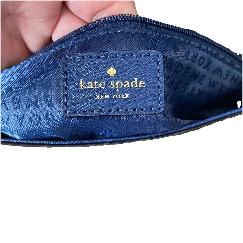 Kate Spade Laurel Way Greer Saffiano Leather‎ Purse Clutch Navy Blue Gold Chain
